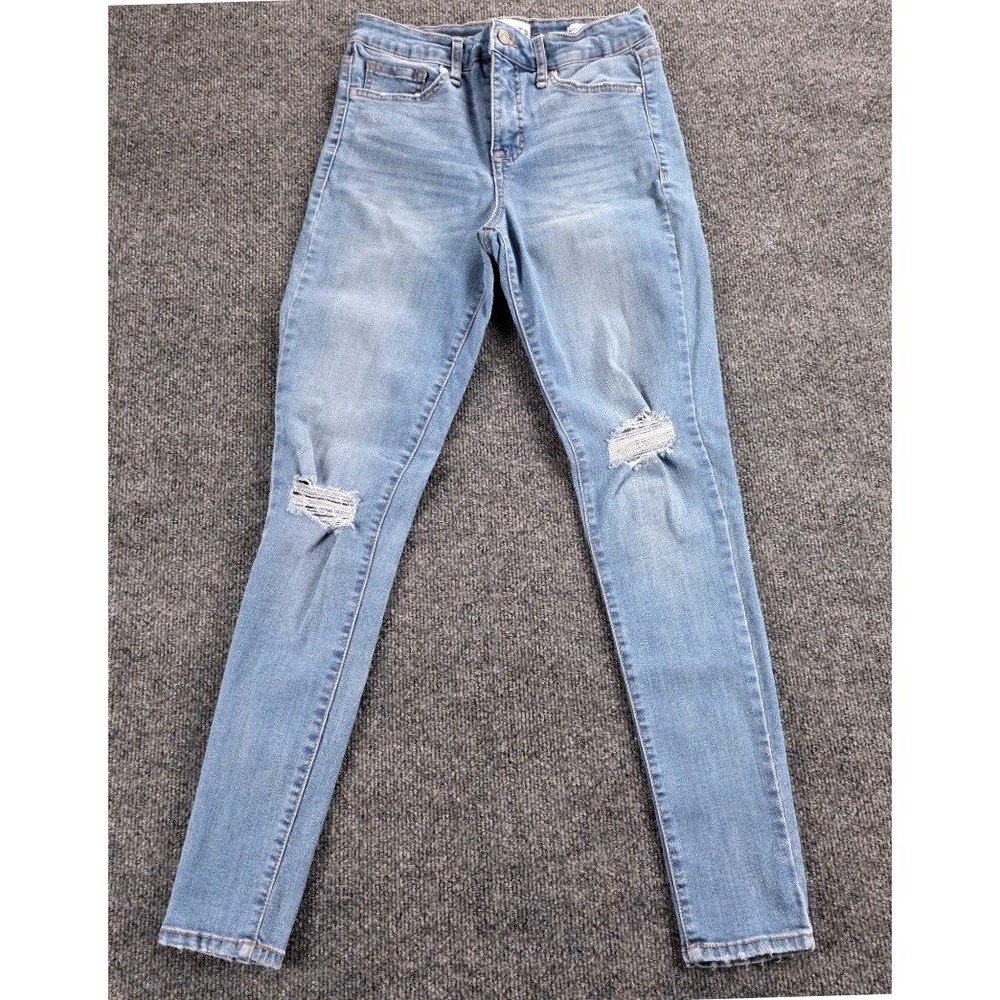 Frayed Jeans Womens High Rise Skinny Distressed Light Wash Blue Denim Size 26